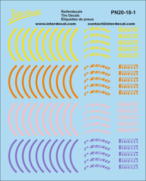 Étiquettes de pneus 20-1 Pirelli Formel 1 1/18 Décalcomanies 160x80mm