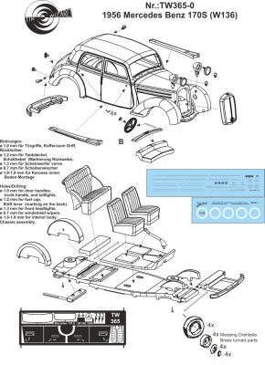 1956 Mercedes Benz 170S (W136) unpainted 1/43 whitemetal/pewter & resin kit