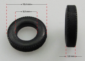 1x Pneus 1/43 caoutchouc ø= 16,4 x 8,8 x 3,8 mm (années 60-70) noir kit